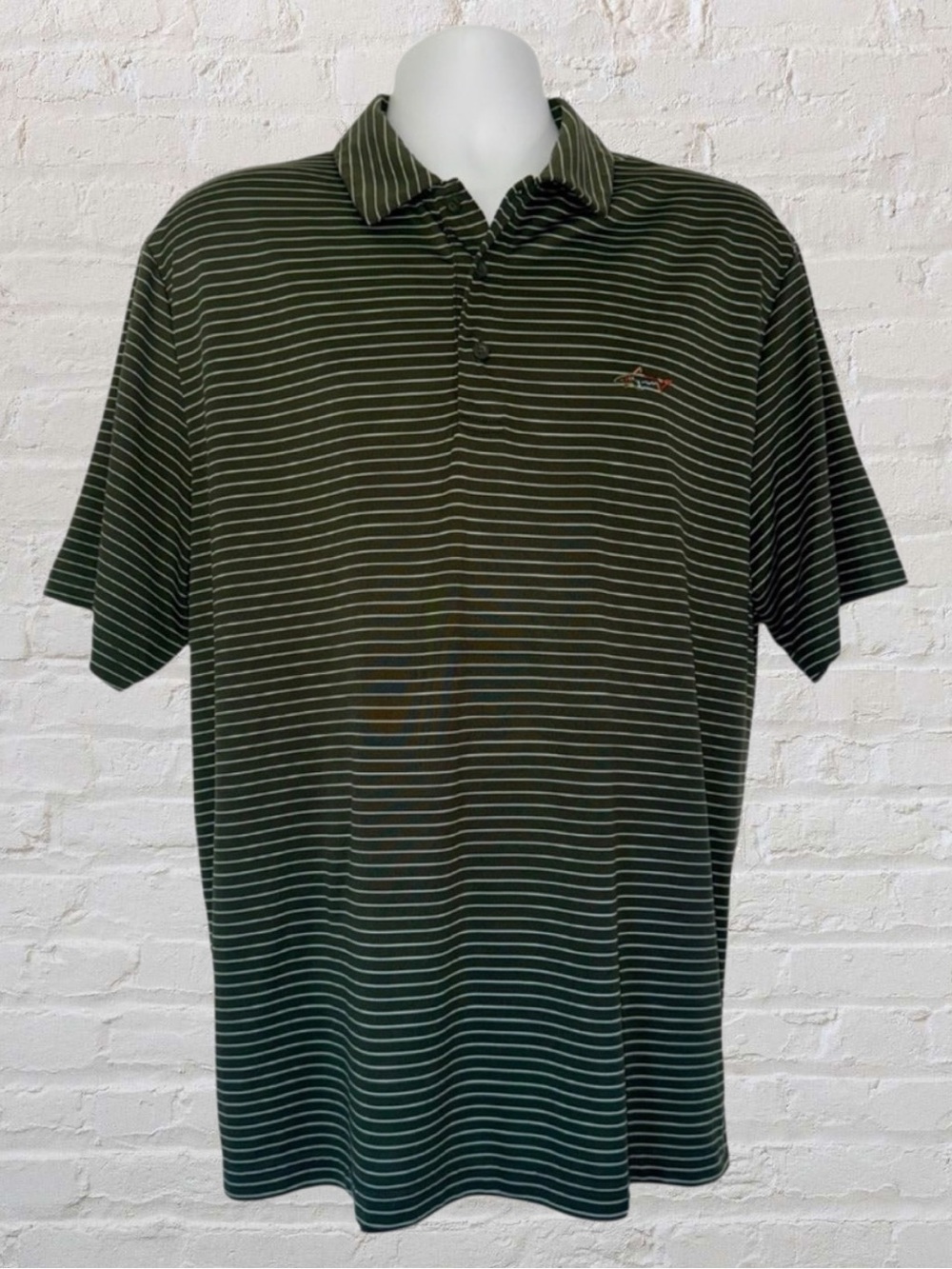 Greg Norman for Tasso Elba “5 Iron” Polo Shirt Men’s L Green Stripe PlayDry Golf